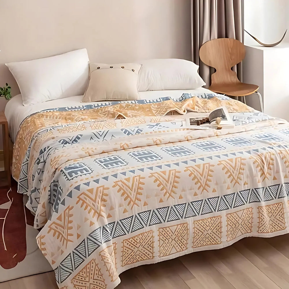 Cotton Throw Blanket Aztec Pattern Lightweight Machine Washable