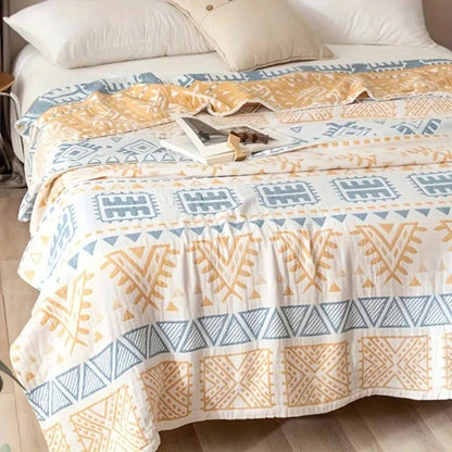 Cotton Throw Blanket Aztec Pattern Lightweight Machine Washable