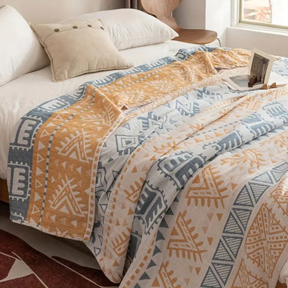 Cotton Throw Blanket Aztec Pattern Lightweight Machine Washable