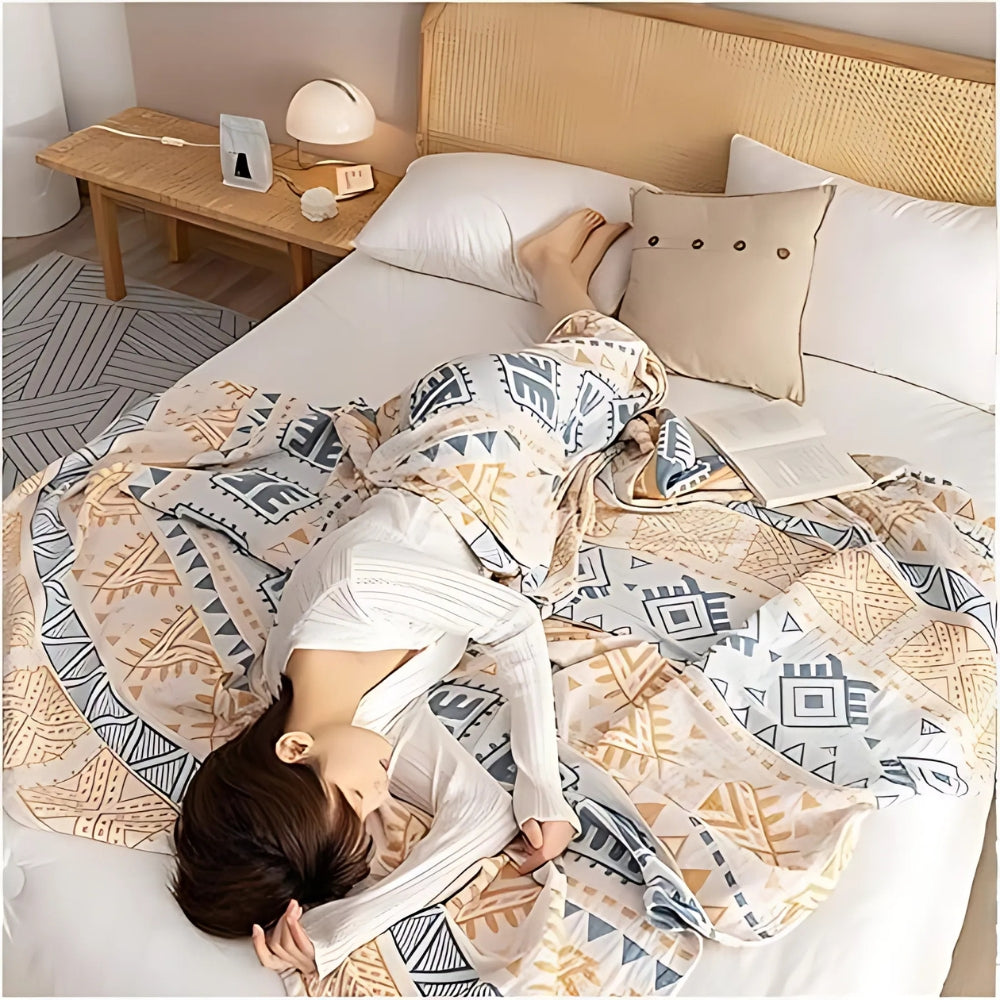Cotton Throw Blanket Aztec Pattern Lightweight Machine Washable