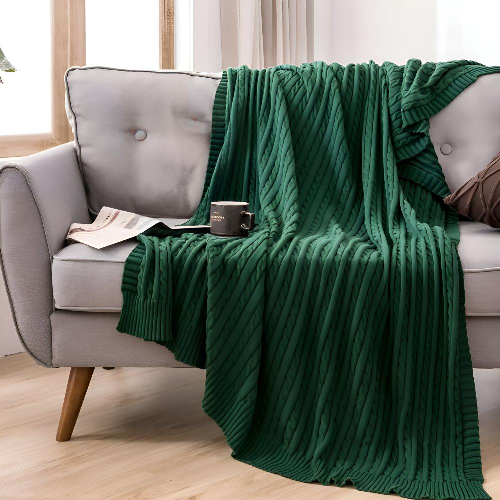 Cotton Throw Blanket Cable Knit Soft & Breathable