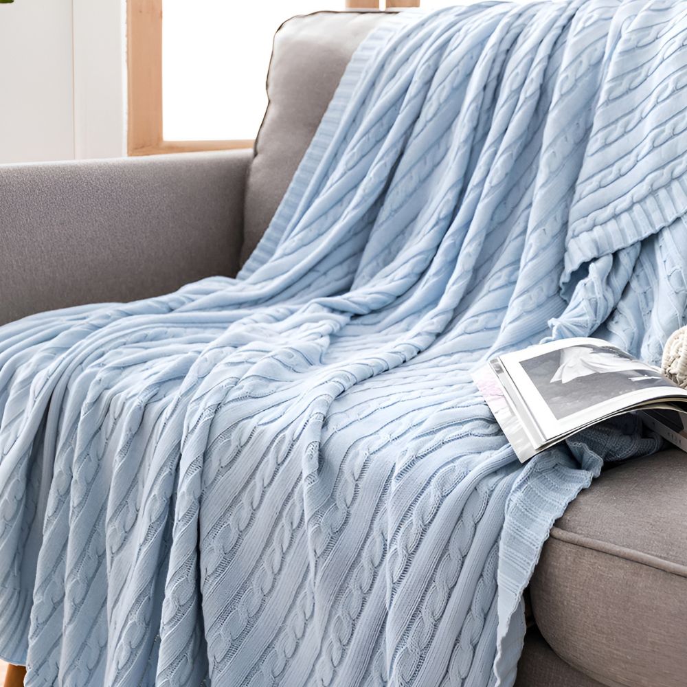 Cotton Throw Blanket Cable Knit Soft & Breathable