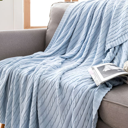 Cotton Throw Blanket Cable Knit Soft & Breathable
