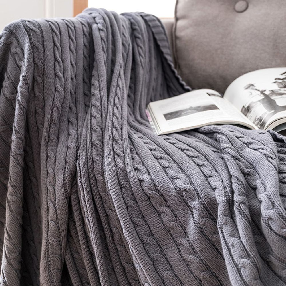 Cotton Throw Blanket Cable Knit Soft & Breathable