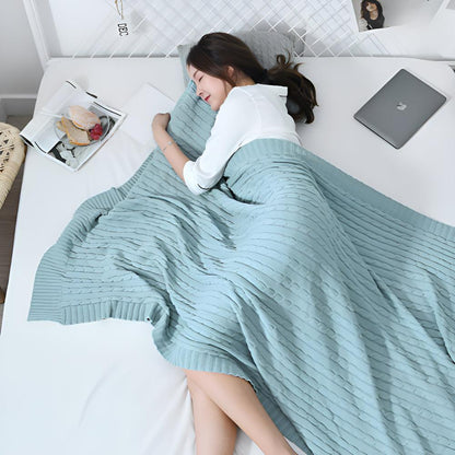 Cotton Throw Blanket Cable Knit Soft & Breathable