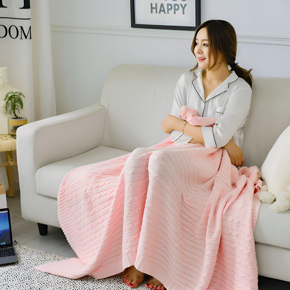 Cotton Throw Blanket Cable Knit Soft & Breathable