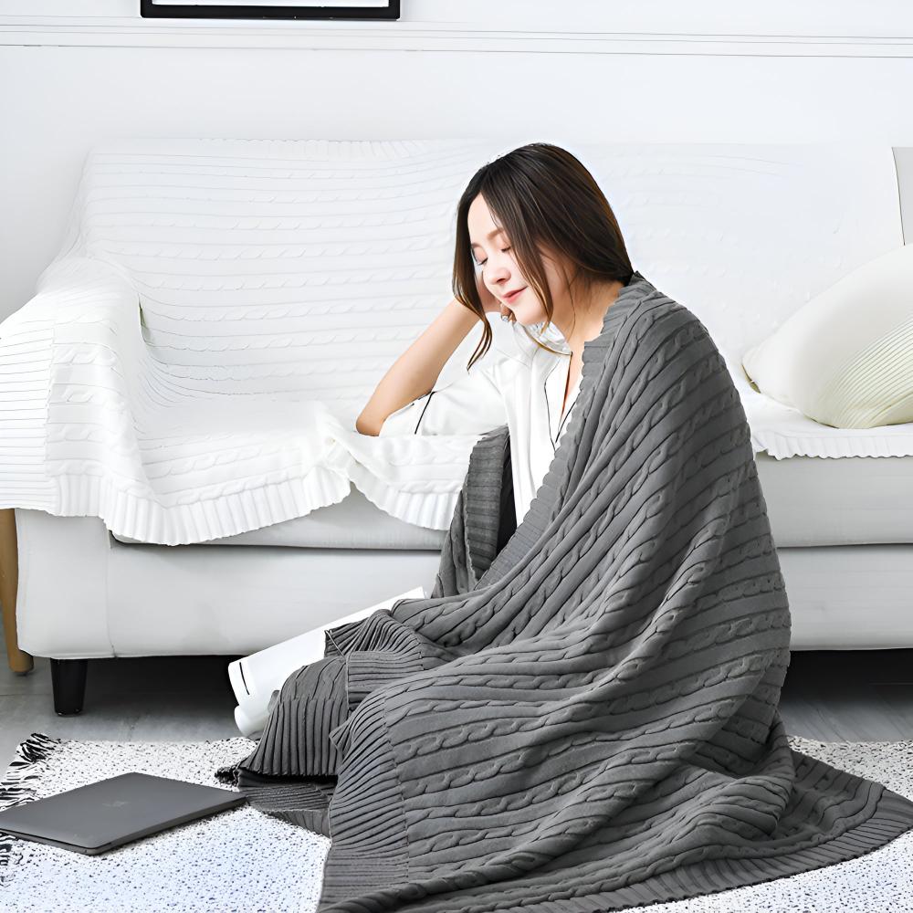 Cotton Throw Blanket Cable Knit Soft & Breathable