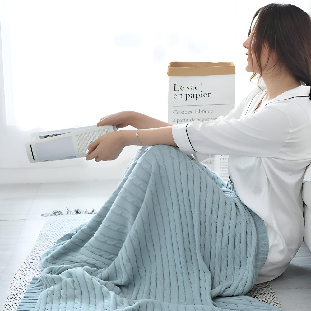 Cotton Throw Blanket Cable Knit Soft & Breathable