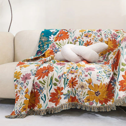 Cotton Throw Blanket Lightweight Breathable Multicolored Floral