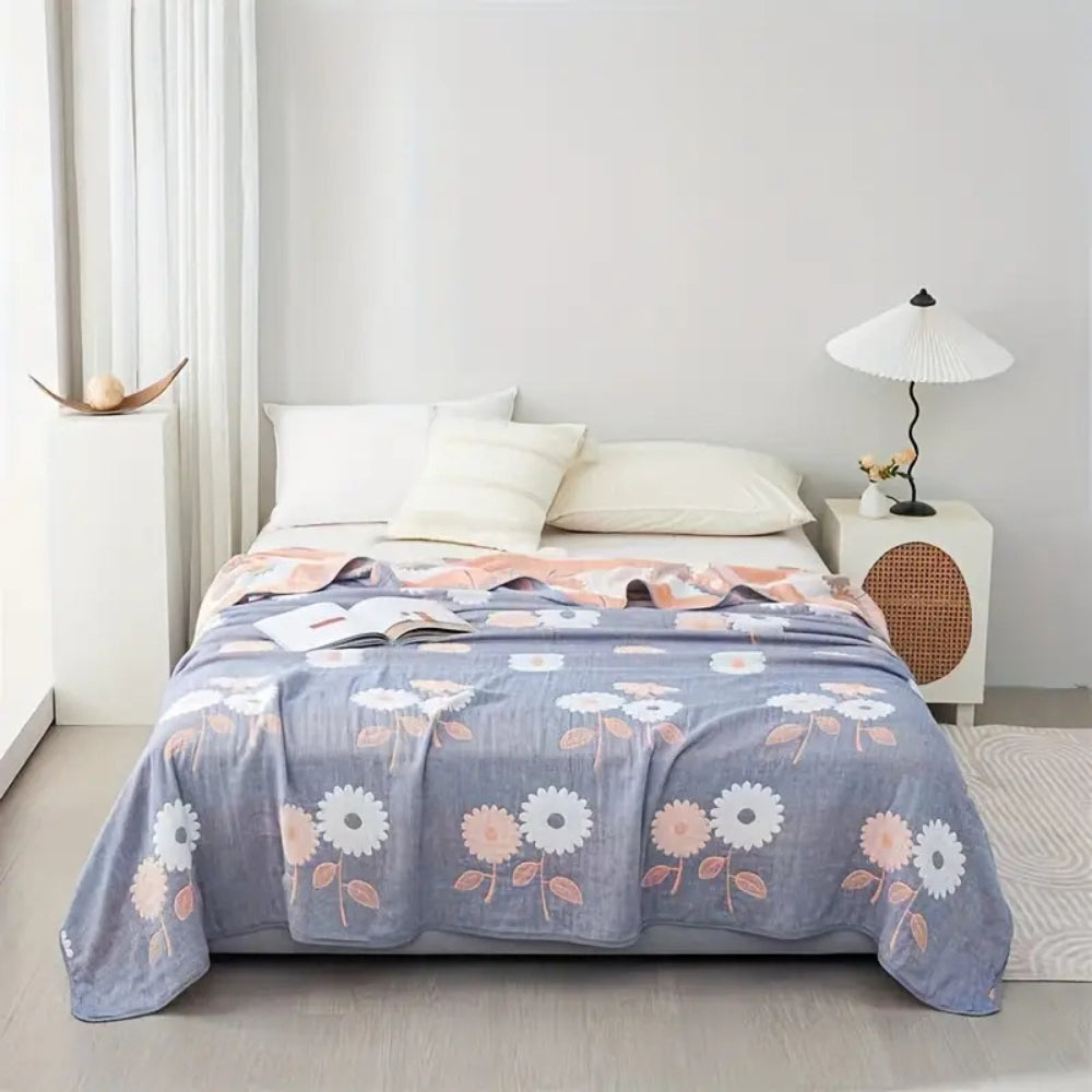 Cotton Throw Blanket Reversible Floral Machine Washable