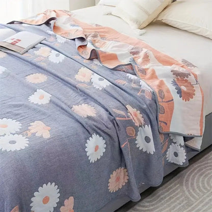 Cotton Throw Blanket Reversible Floral Machine Washable