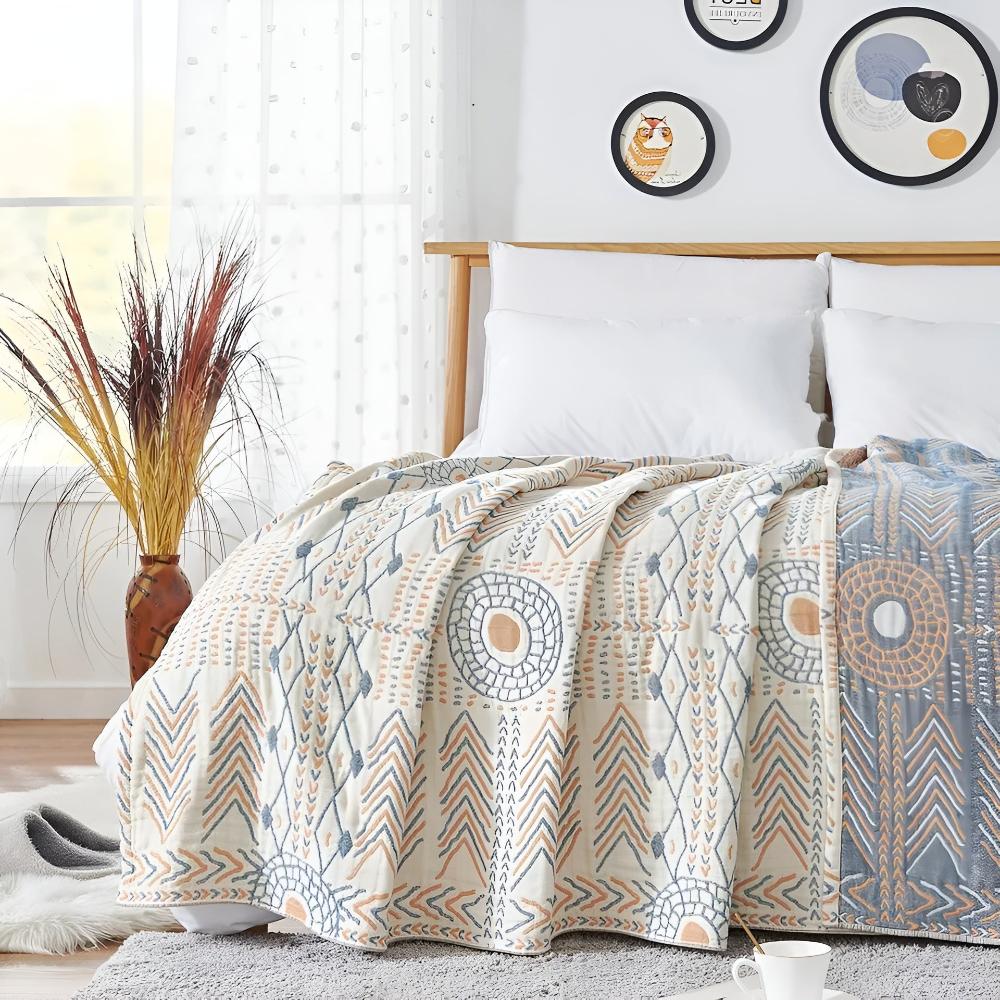 Cotton Throw Blanket Reversible Ultra-Soft Machine Washable