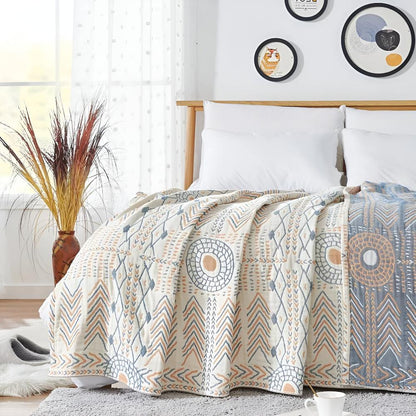 Cotton Throw Blanket Reversible Ultra-Soft Machine Washable