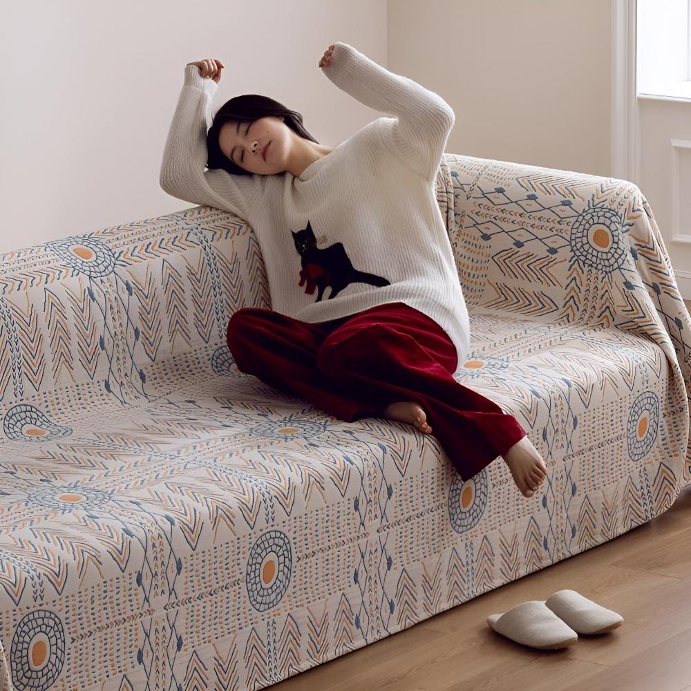 Cotton Throw Blanket Reversible Ultra-Soft Machine Washable