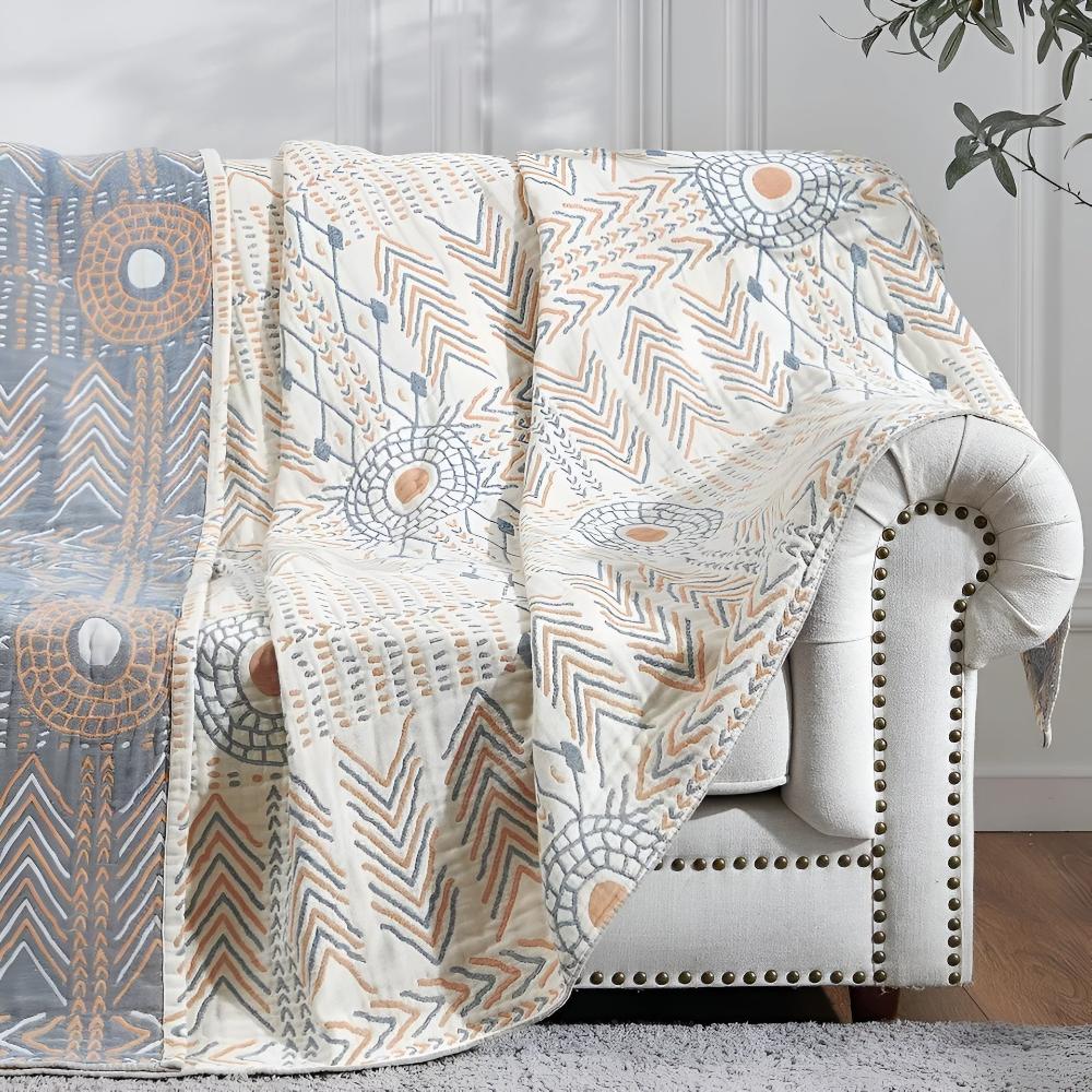 Cotton Throw Blanket Reversible Ultra-Soft Machine Washable
