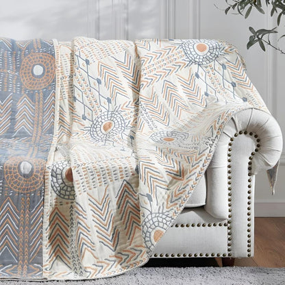 Cotton Throw Blanket Reversible Ultra-Soft Machine Washable