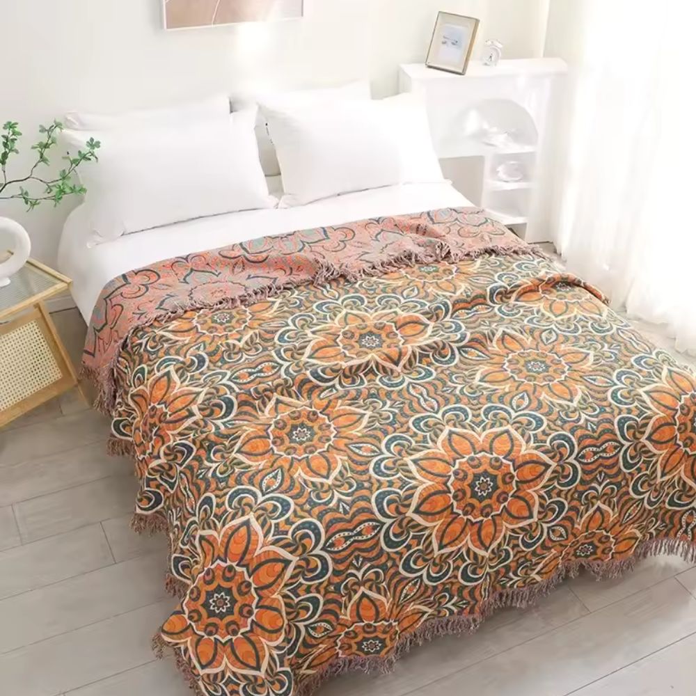 Cotton Throw Blanket Woven Mandala Oversized