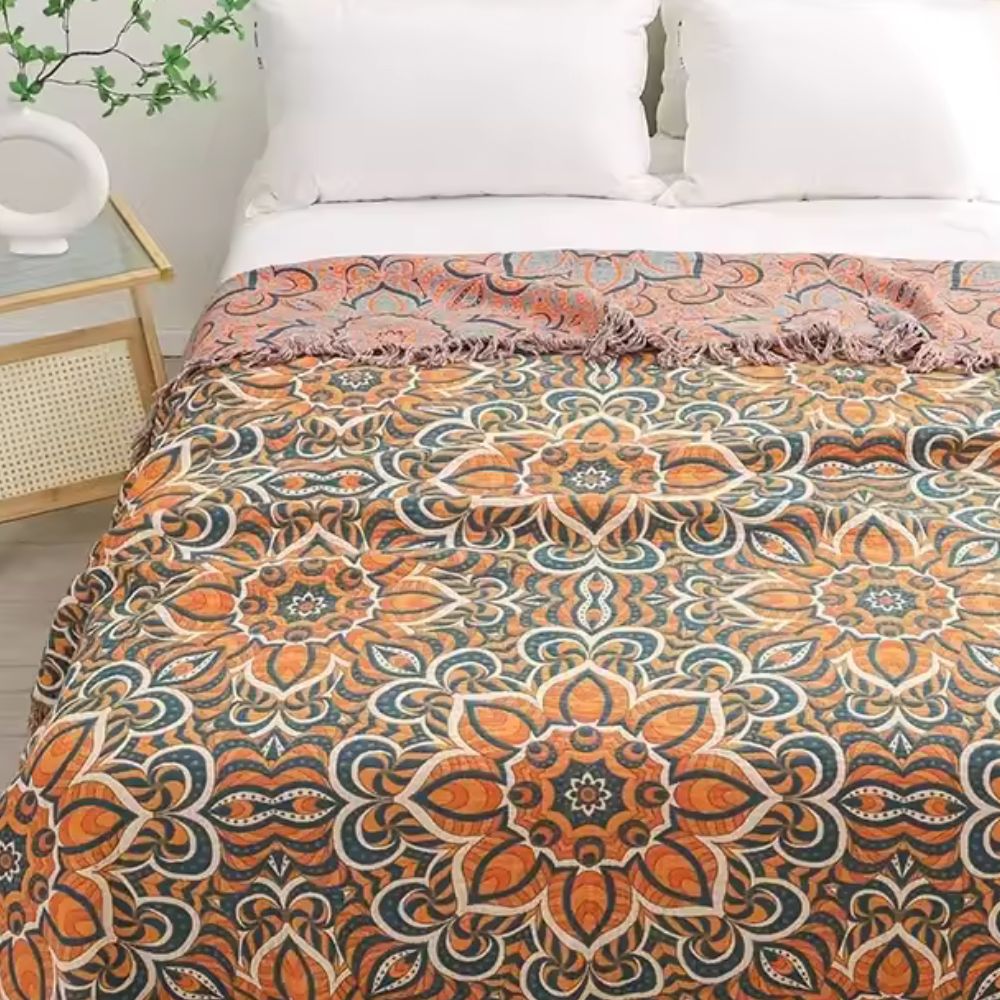 Cotton Throw Blanket Woven Mandala Oversized