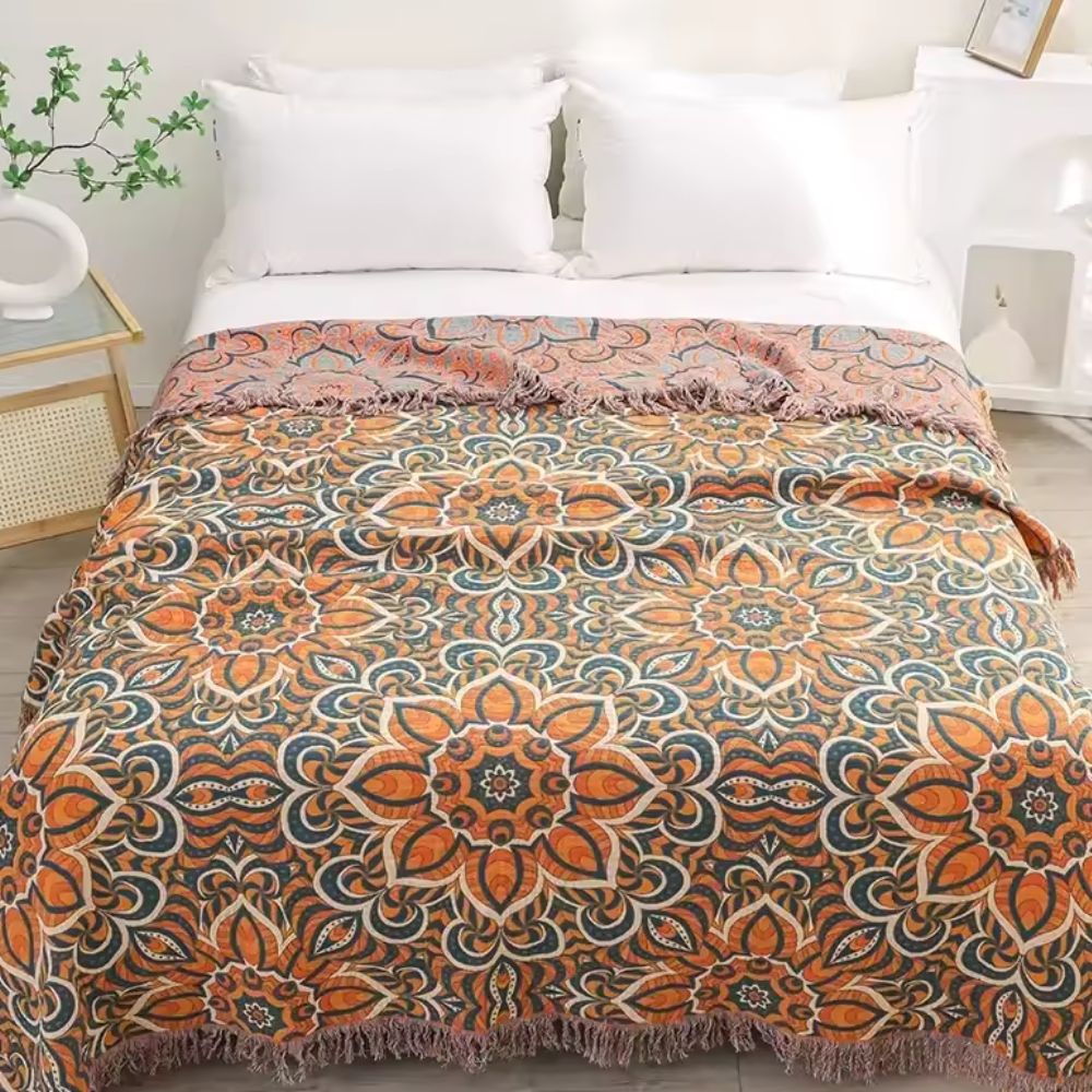 Cotton Throw Blanket Woven Mandala Oversized