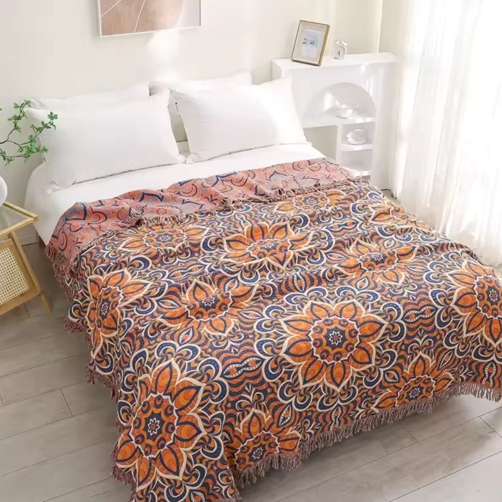 Cotton Throw Blanket Woven Mandala Oversized