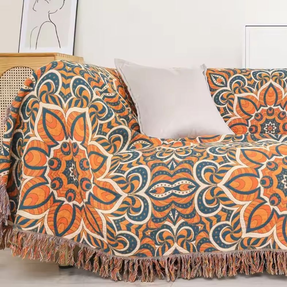 Cotton Throw Blanket Woven Mandala Oversized
