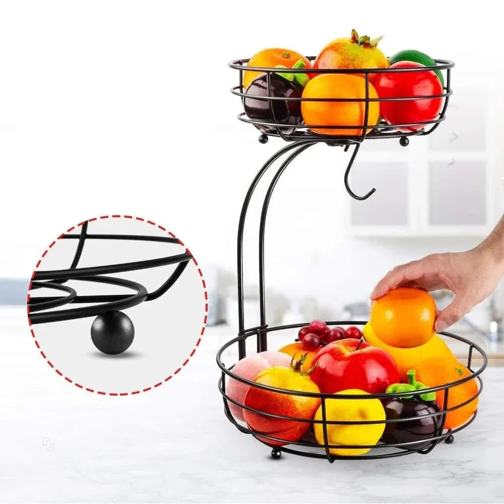 Countertop Fruit Basket Two-Tier Space-Saving Metal
