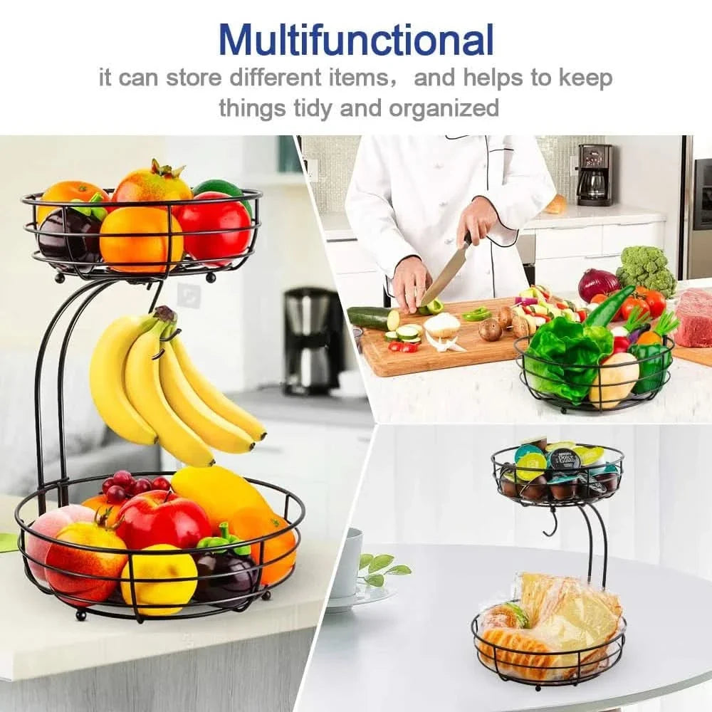 Countertop Fruit Basket Two-Tier Space-Saving Metal