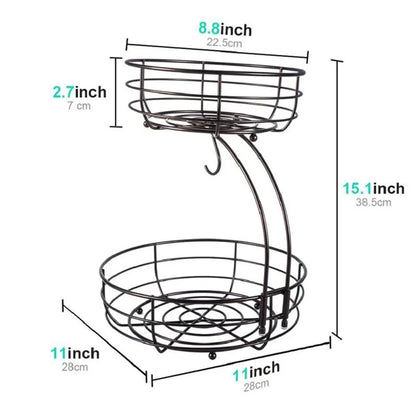 Countertop Fruit Basket Two-Tier Space-Saving Metal