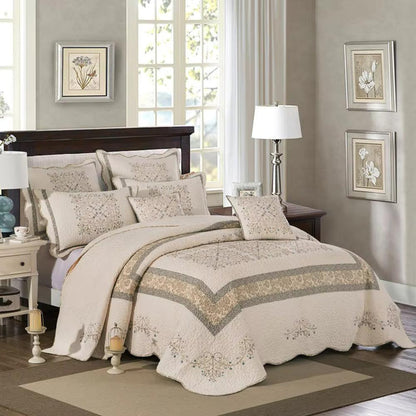 Coverlet 3-Piece Set Reversible Embroidered Lightweight Polyester