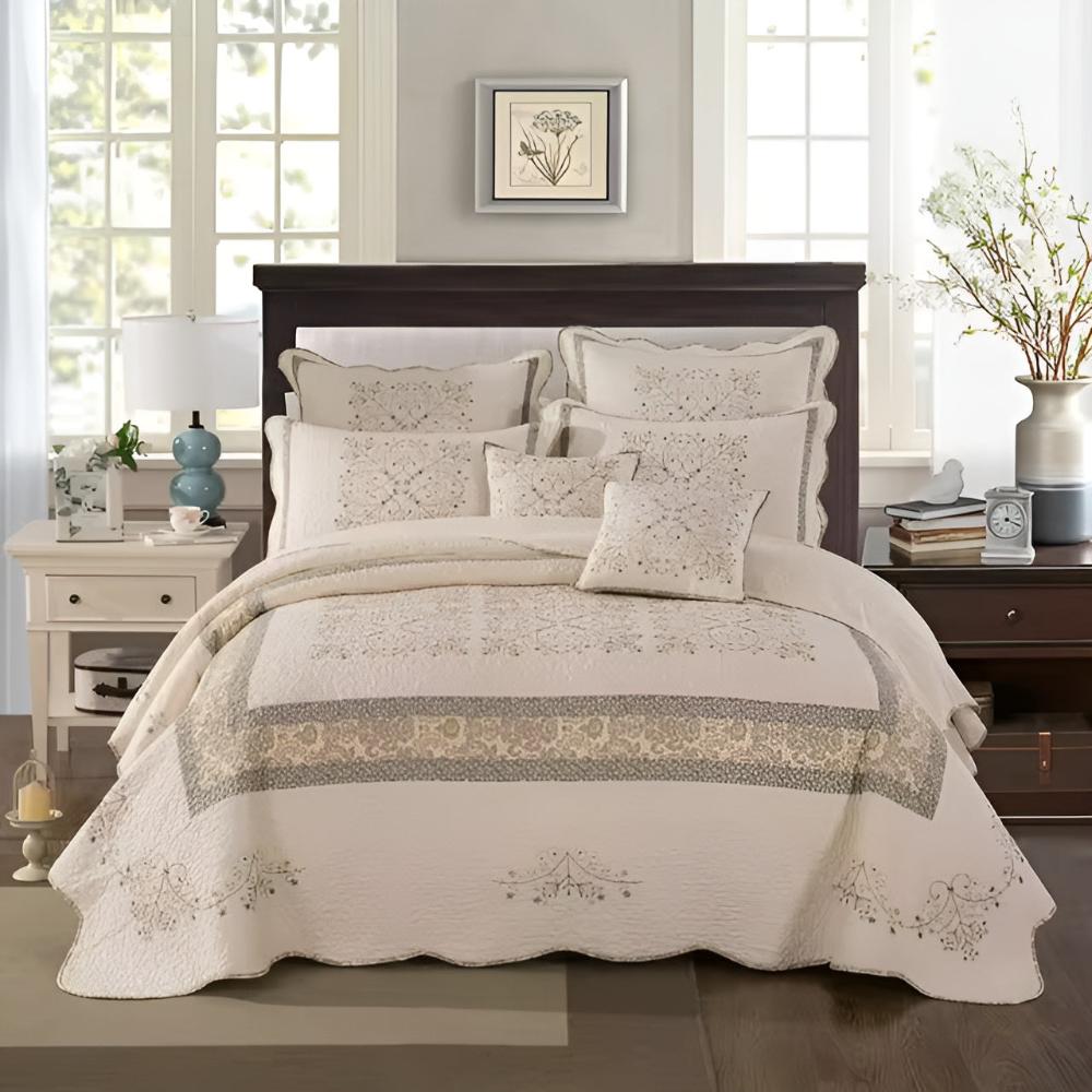 Coverlet 3-Piece Set Reversible Embroidered Lightweight Polyester