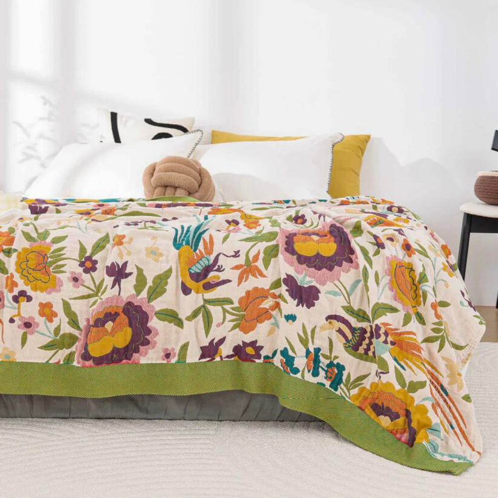 Coverlet Cotton Gauze Reversible Floral