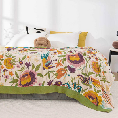 Coverlet Cotton Gauze Reversible Floral