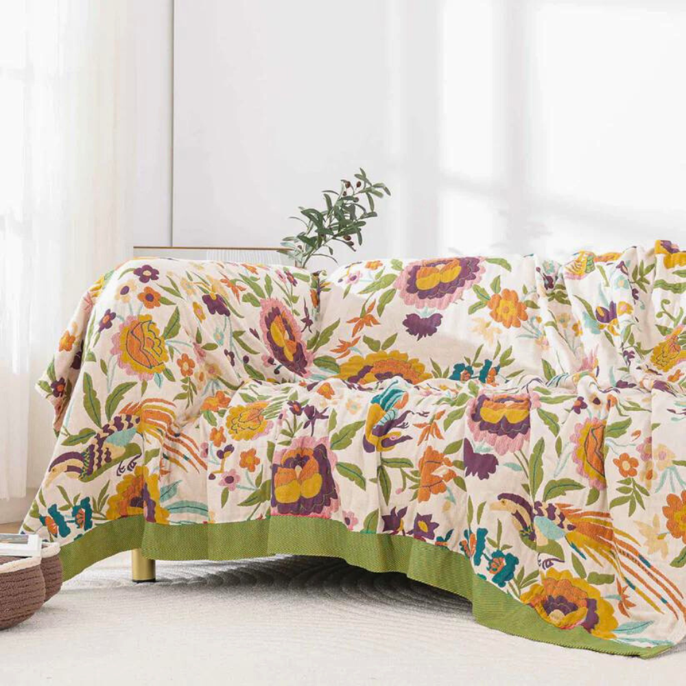 Coverlet Cotton Gauze Reversible Floral