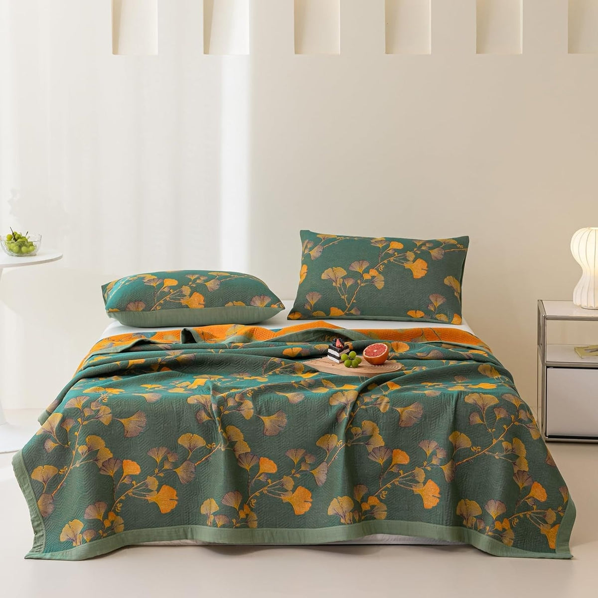 Coverlet Reversible Jacquard Floral Cotton Blend