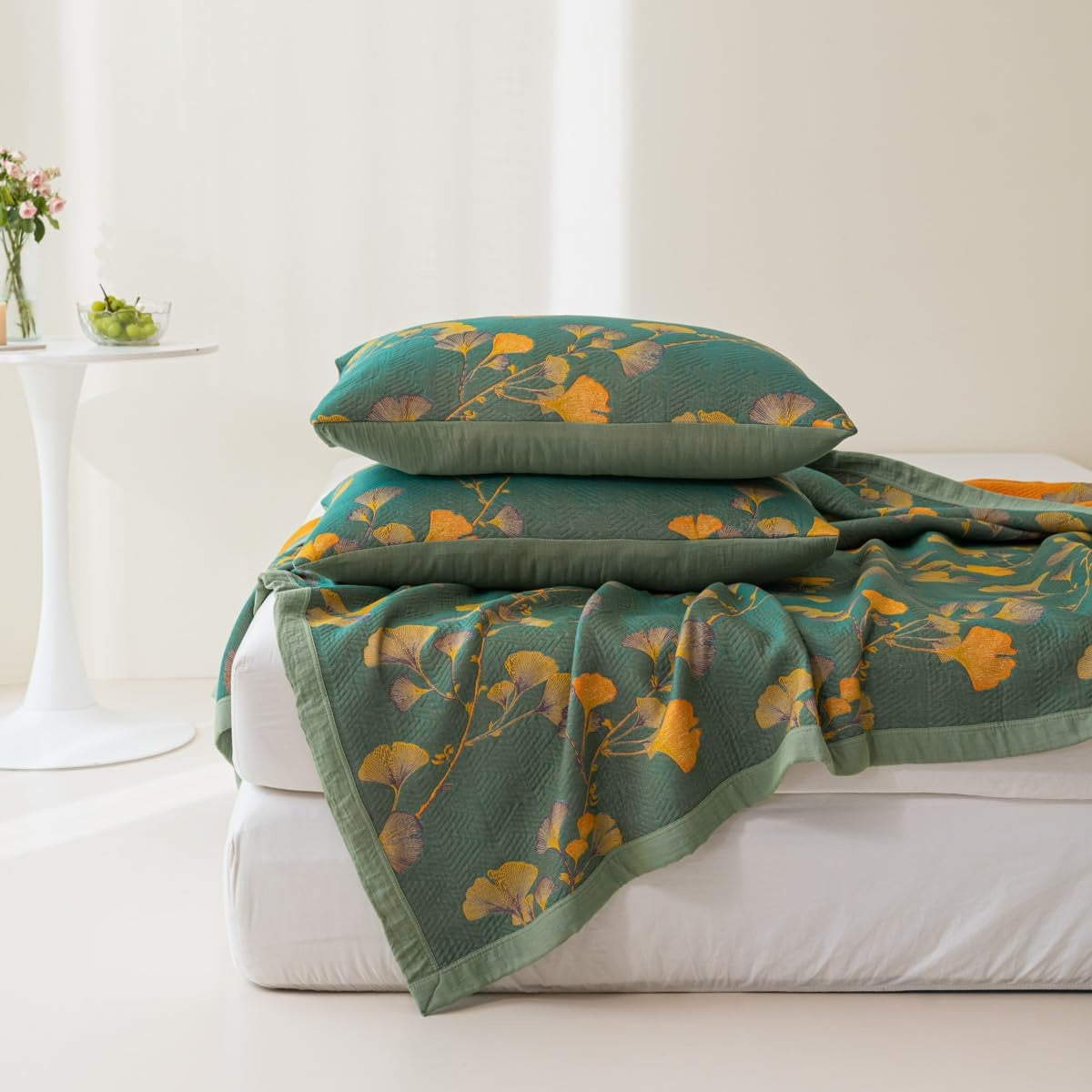 Coverlet Reversible Jacquard Floral Cotton Blend
