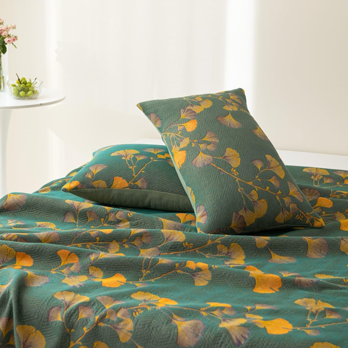 Coverlet Reversible Jacquard Floral Cotton Blend