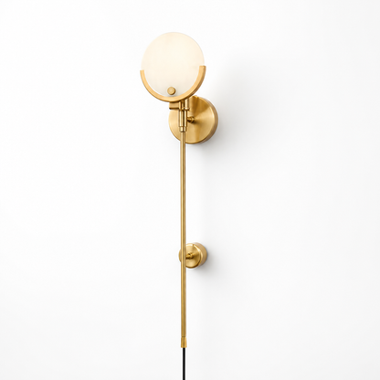 Crescent Brass & Natural Alabaster Plug-In Wall Sconce (Two Sizes)