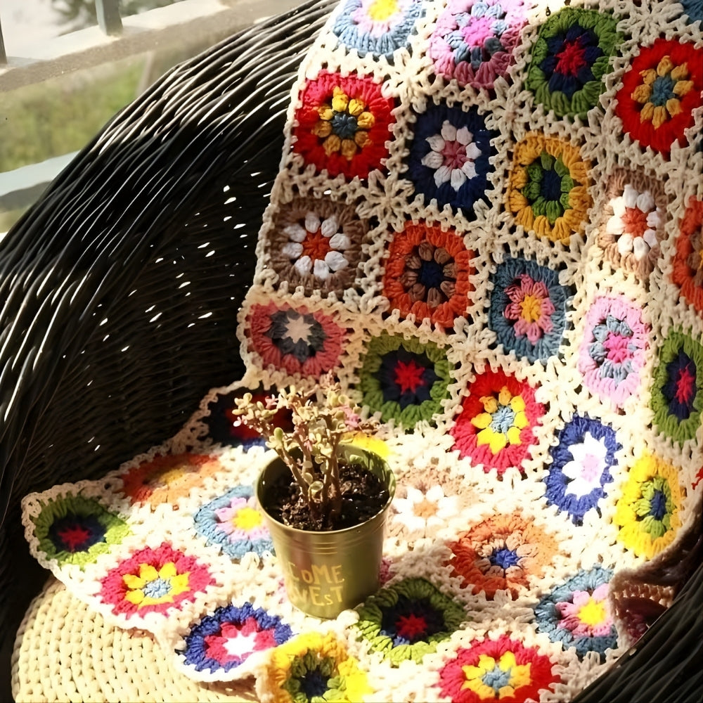 Crochet Throw Blanket Handmade Floral Soft