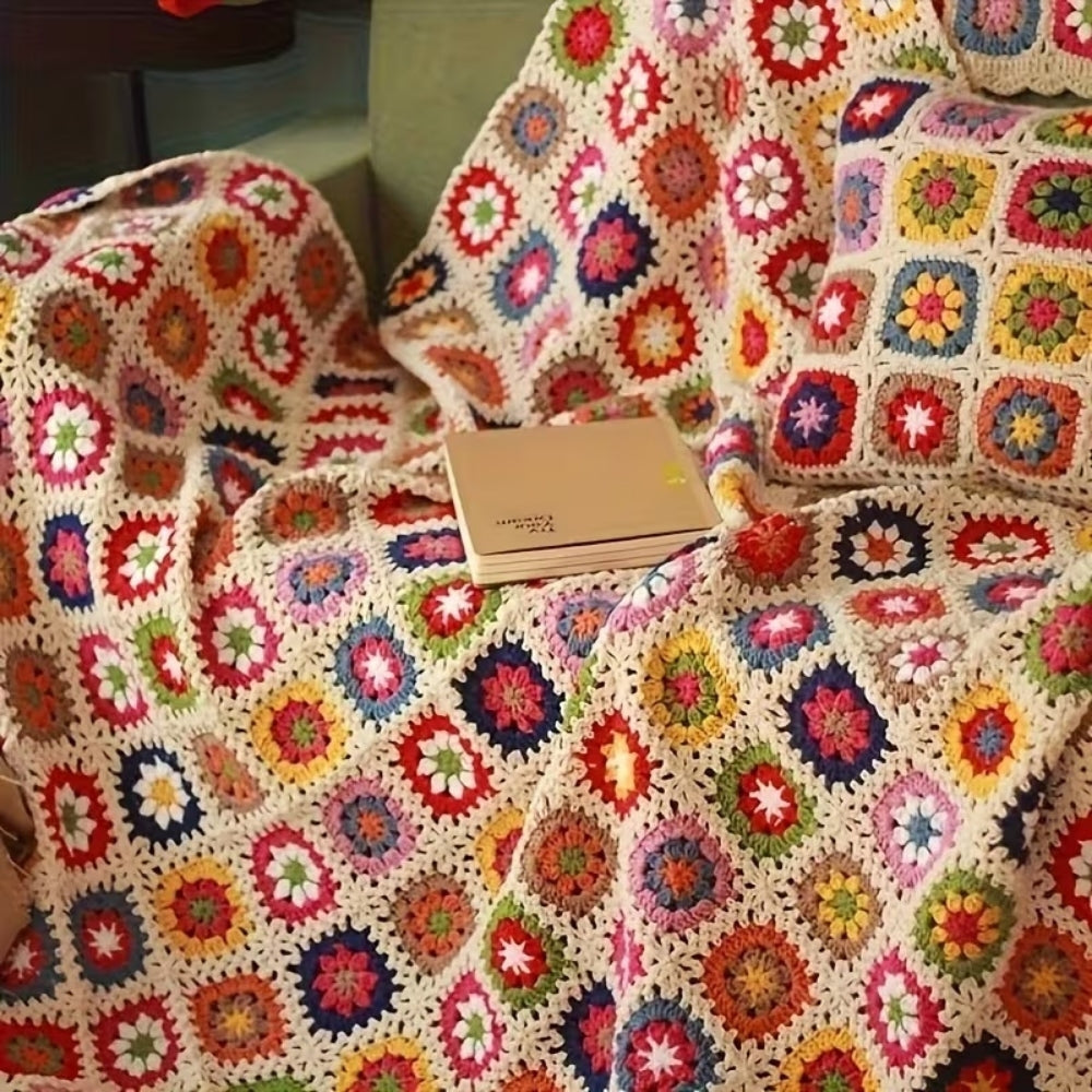 Crochet Throw Blanket Handmade Floral Soft