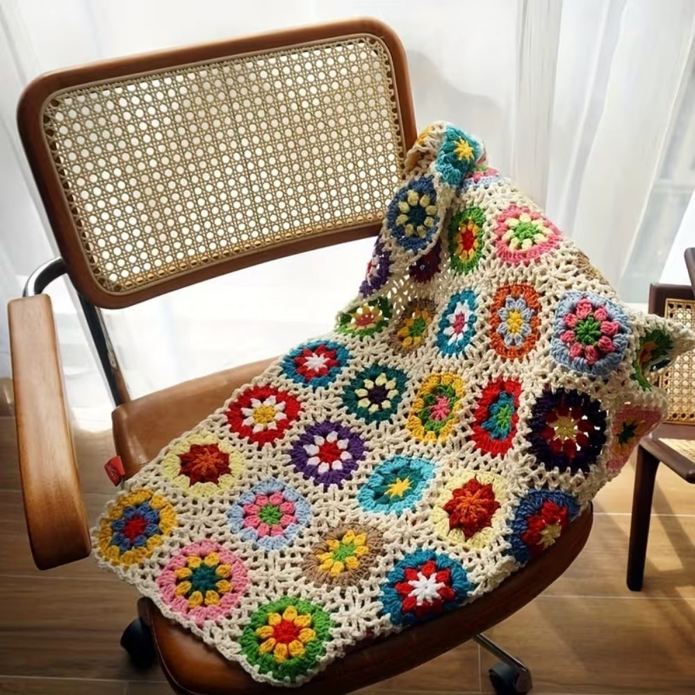 Crochet Throw Blanket Handmade Floral Soft
