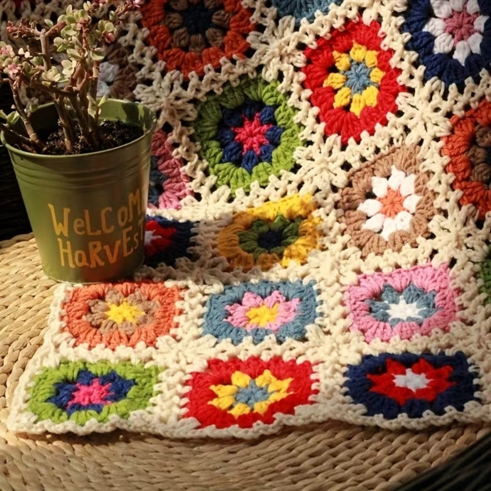 Crochet Throw Blanket Handmade Floral Soft