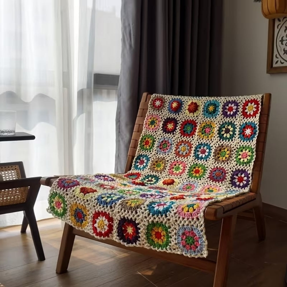 Crochet Throw Blanket Handmade Floral Soft