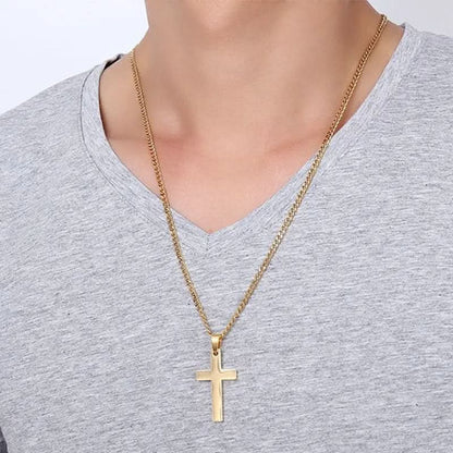 Cross Necklace Stainless Steel Pendant Classic Design 23.62-Inch Chain