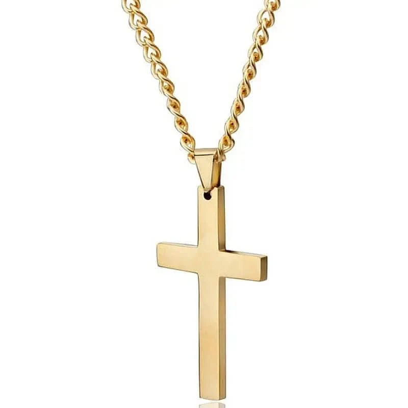 Cross Necklace Stainless Steel Pendant Classic Design 23.62-Inch Chain