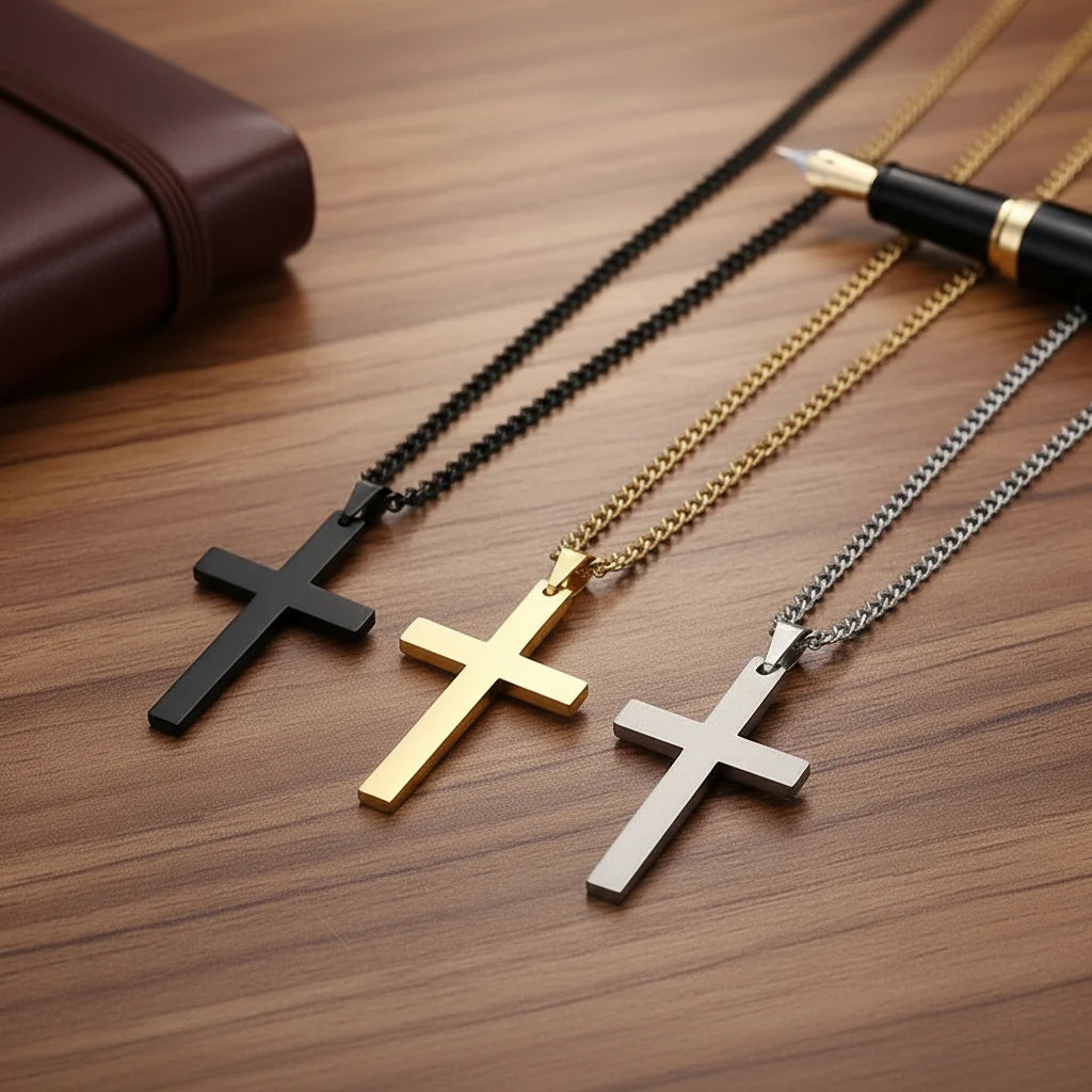 Cross Pendant Necklace Stainless Steel 23.6-Inch Chain