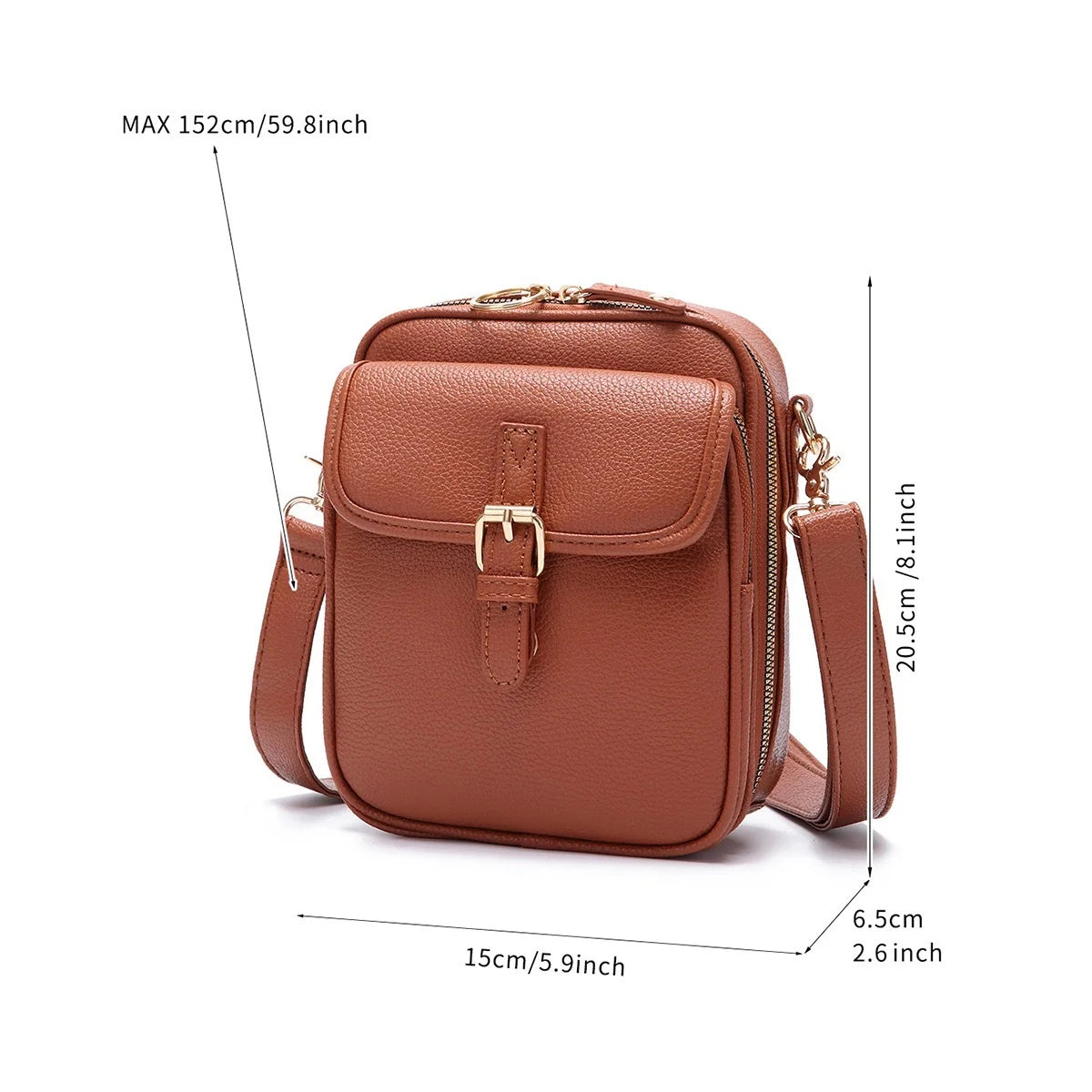 Crossbody Bag Anti-Theft Zippers Compact Square Adjustable Strap