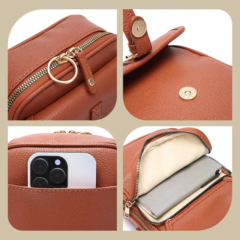 Crossbody Bag Anti-Theft Zippers Compact Square Adjustable Strap