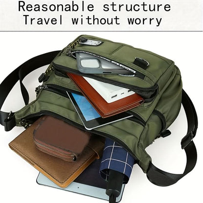 Crossbody Bag Lightweight Nylon Multiple Compartments Adjustable Strap