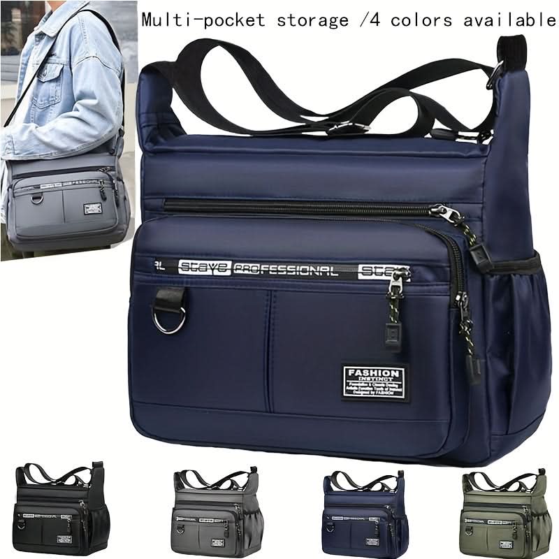 Crossbody Bag Lightweight Nylon Multiple Compartments Adjustable Strap