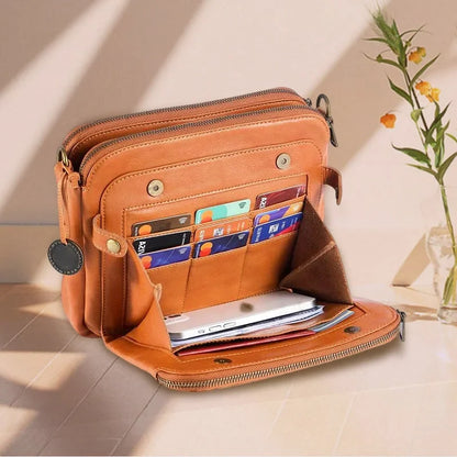 Crossbody Bag Three Compartments RFID-Blocking Wallet Convertible Carry